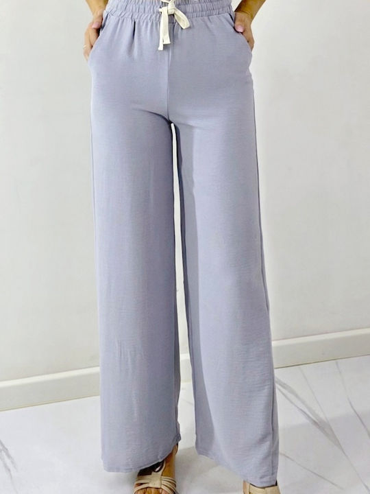 Dama Talie înaltă Tesatura Capri Pantaloni cu Croială Relaxată Cu dungi Grey