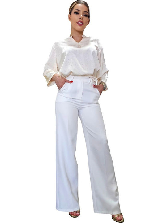 Dama Talie înaltă Tesatura Pantaloni White