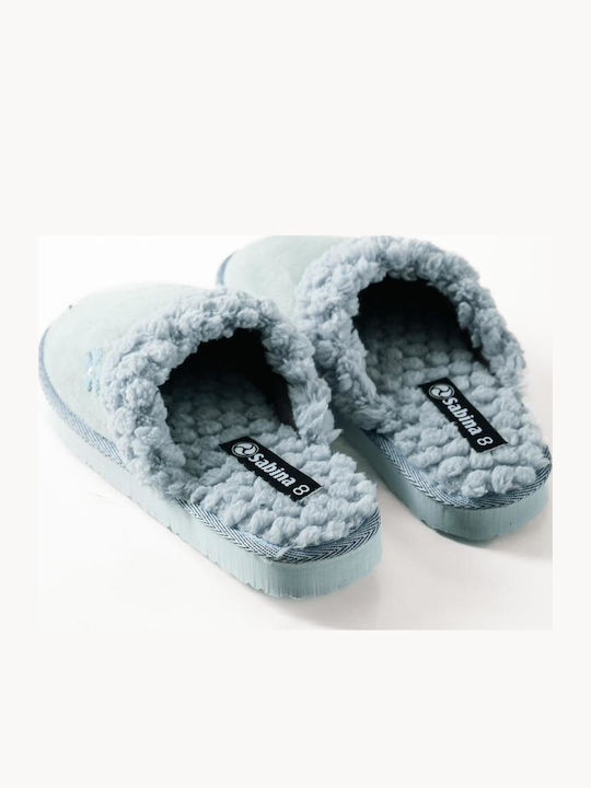 Winter Women's Slippers with Fur Light Blue