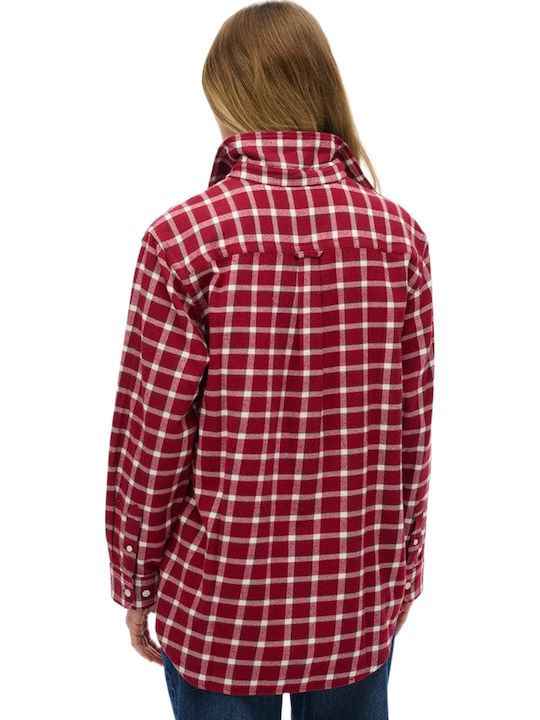 Flannel Μακρυμάνικο Γυναικείο Πουκάμισο Burgundy Check Καρό