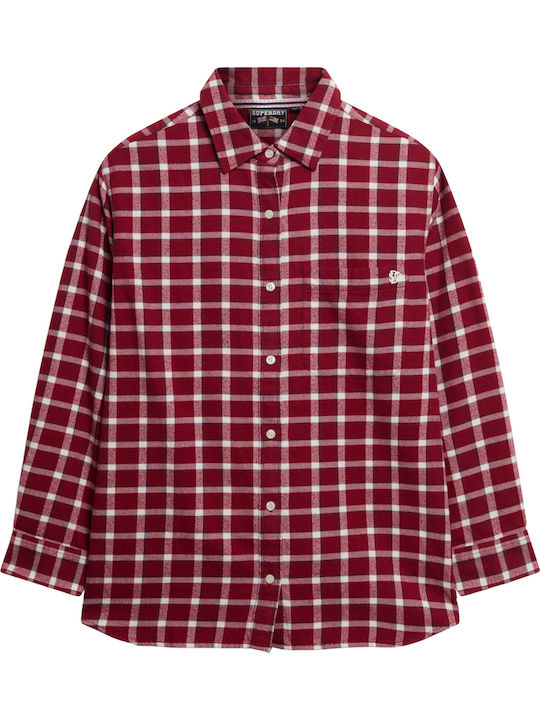 Flannel Μακρυμάνικο Γυναικείο Πουκάμισο Burgundy Check Καρό