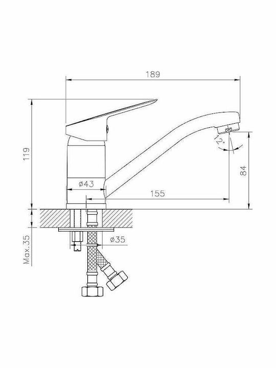 Inter Ceramic Αναμεικτική Μπαταρία Νιπτήρα Ασημί