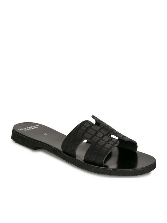 Leather Women's Flat Sandals in Black Color