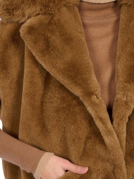 Women's Sleeveless Short Fur Tabac Brown
