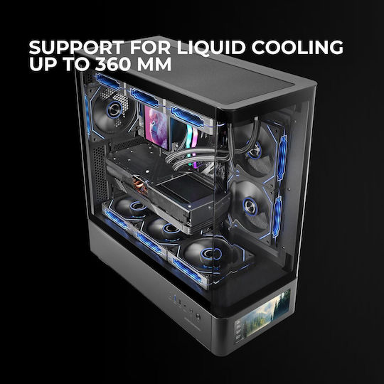 Mars Gaming MC-LCDPRO Gaming Midi Tower Κουτί Υπολογιστή με Πλαϊνό Παράθυρο Μαύρο