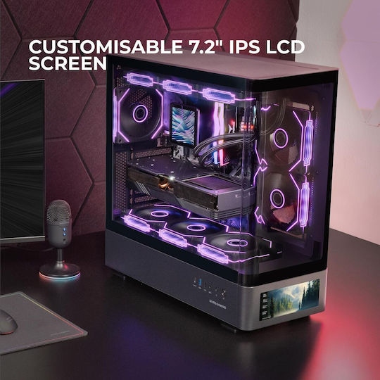 Mars Gaming MC-LCDPRO Gaming Midi Tower Κουτί Υπολογιστή με Πλαϊνό Παράθυρο Μαύρο