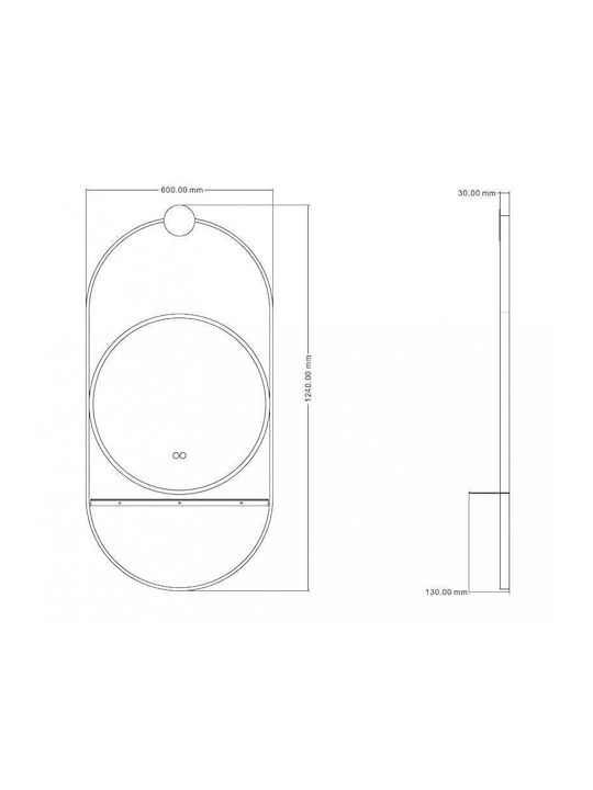 Inter Ceramic Round Bathroom Mirror Led Touch 60x60cm White