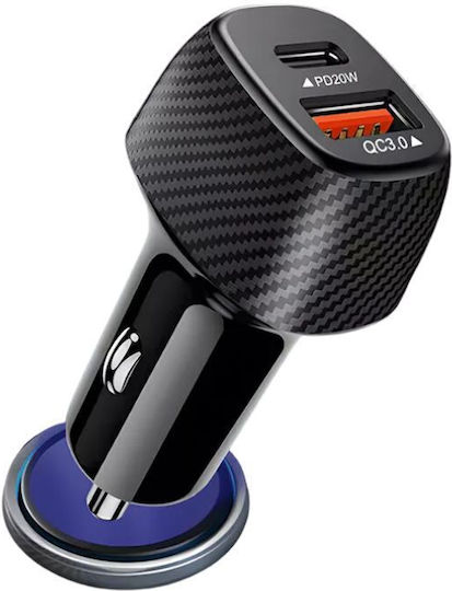 Car Charger 38W With Ports 1xUSB 1xType-C
