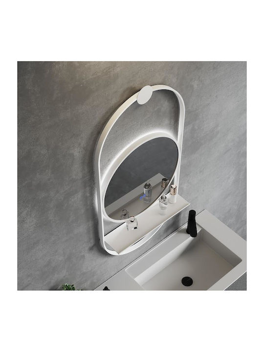 Inter Ceramic Round Bathroom Mirror Led Touch 60x60cm White