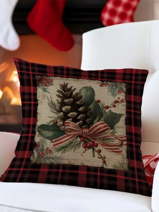 By Queen Limited Festive Edition Pillow Case Plaid Pinecone Striped Ribbon