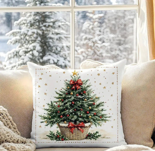 By Queen Limited Festive Edition Μαξιλαροθήκη Tree Κόκκινες Μπάλες Χρυσό Αστέρι 45x45εκ