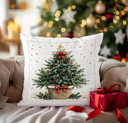 By Queen Limited Festive Edition Μαξιλαροθήκη Tree Κόκκινες Μπάλες Χρυσό Αστέρι 45x45εκ