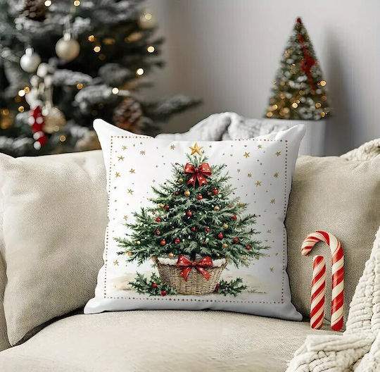 By Queen Limited Festive Edition Μαξιλαροθήκη Tree Κόκκινες Μπάλες Χρυσό Αστέρι 45x45εκ