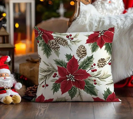 By Queen Limited Festive Edition Kopfkissenbezug Holiday Classic Blätter Rote Beeren 45x45cm