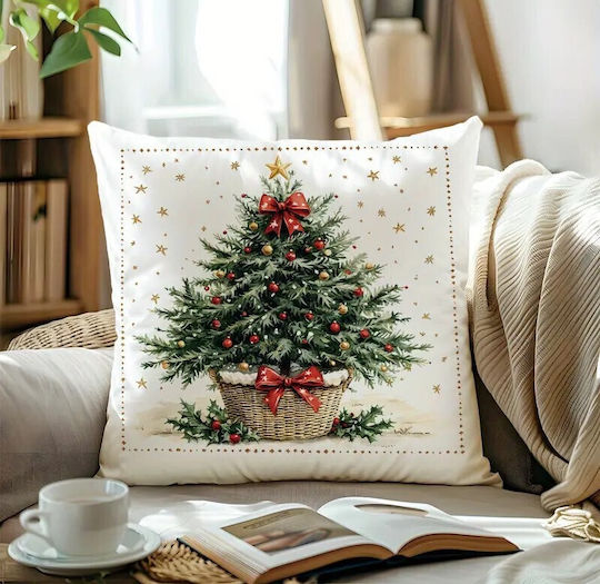 By Queen Limited Festive Edition Μαξιλαροθήκη Tree Κόκκινες Μπάλες Χρυσό Αστέρι 45x45εκ