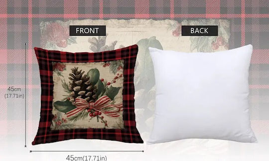 By Queen Limited Festive Edition Μαξιλαροθήκη Plaid Pinecone Ριγέ Κορδέλα