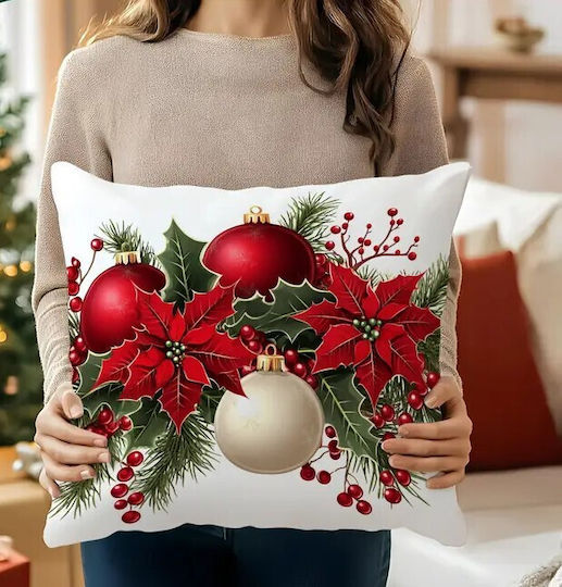 By Queen Limited Festive Edition Μαξιλαροθήκη Αλεξανδρινά Γκι Kαι Χρυσές Μπάλες 45x45εκ