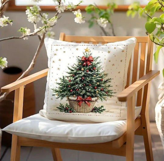 By Queen Limited Festive Edition Μαξιλαροθήκη Tree Κόκκινες Μπάλες Χρυσό Αστέρι 45x45εκ
