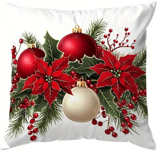 By Queen Limited Festive Edition Μαξιλαροθήκη Αλεξανδρινά Γκι Kαι Χρυσές Μπάλες 45x45εκ