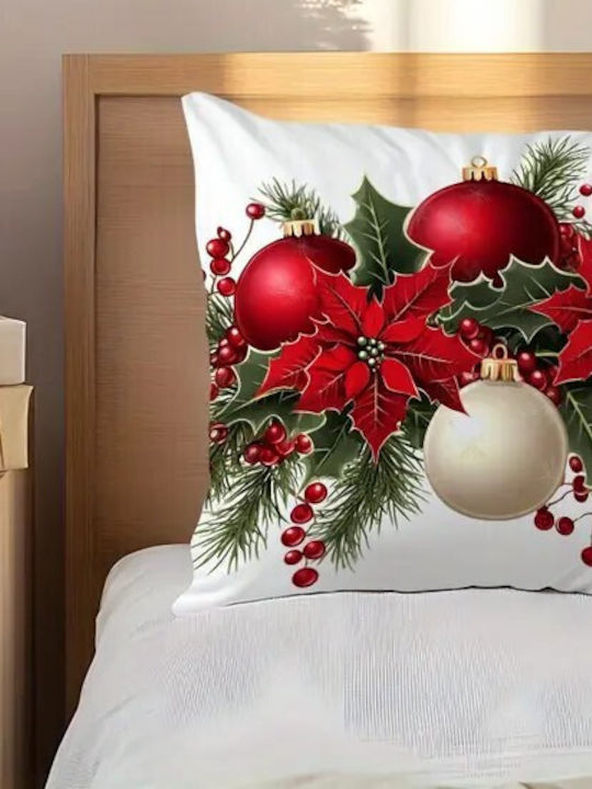 By Queen Limited Festive Edition Μαξιλαροθήκη Αλεξανδρινά Γκι Kαι Χρυσές Μπάλες 45x45εκ
