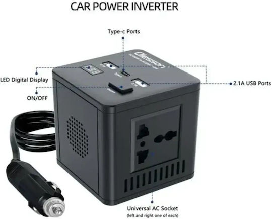 Inverter Αυτοκινήτου 150W για Μετατροπή 12V DC σε 220V AC με 2xUSB