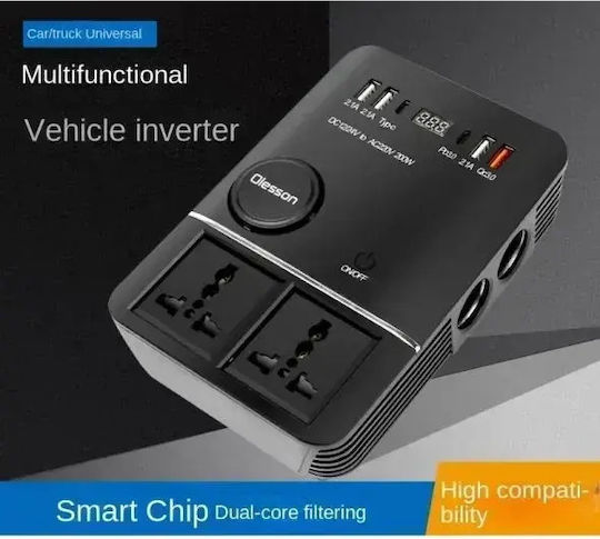 Inverter Αυτοκινήτου 200w Μετατροπή 12v 24v Dc 220v Ac 4xusb Olesson 1661