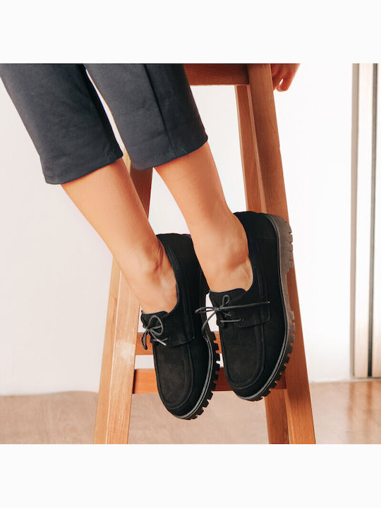 Leather Women's Moccasins in Black Color