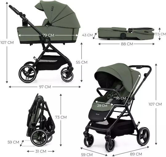 Kinderkraft Yoxi Reglabil 2 în 1 Cărucior pentru copii Potrivit pentru Nou-născut Mystic Green 10.9kg