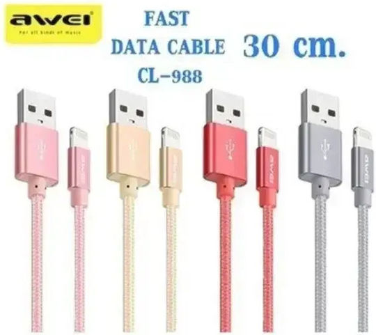 Awei CL-988 Împletit USB-A la Cablu Lightning Aur 0.3m