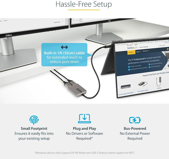2-port Usb-c Mst Hub 4k60hz/dual-monitor Adapter Windows