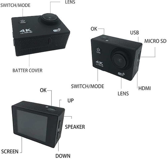 1124.039 Action Camera 4K Ultra HD Υποβρύχια (με Θήκη) με Οθόνη Μαύρη