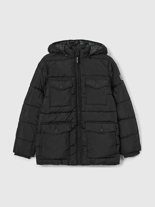 Kinder Steppjacke Lang mit Kapuze Schwarz