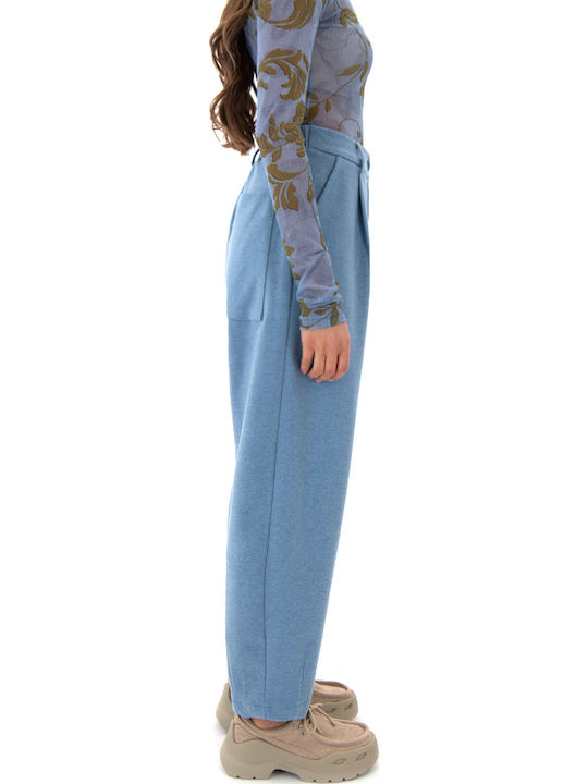 Damen Stoff Hose mit Gummizug Light Blue