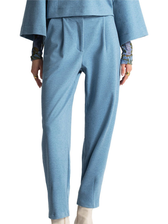 Damen Stoff Hose mit Gummizug Light Blue