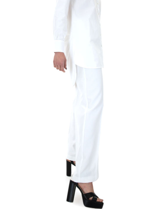 Wide Women's High-waisted Fabric Trousers Loose Fit White