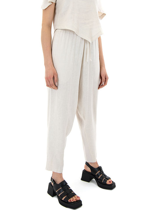 Damen Hoch tailliert Leinen Hose Beige