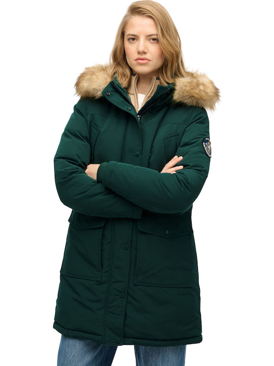 'everest' Μακρύ Γυναικείο Puffer Μπουφάν για Χειμώνα Enamel Green