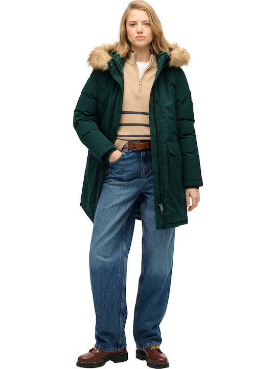 'everest' Μακρύ Γυναικείο Puffer Μπουφάν για Χειμώνα Enamel Green