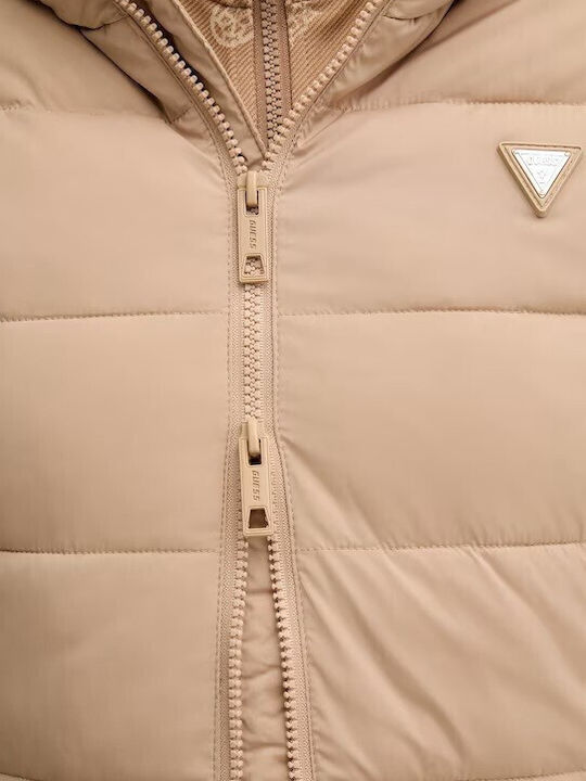 New Aleta Women's Long Puffer Jacket Double Sided for Winter with Hood Beige