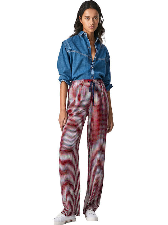 Women's High-waisted Fabric Trousers in Loose Fit Red