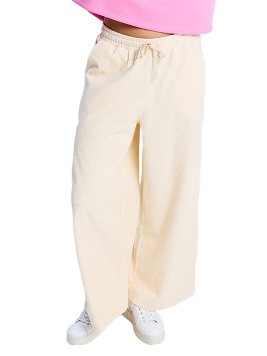 Women's Fabric Trousers Flared with Elastic Ecru