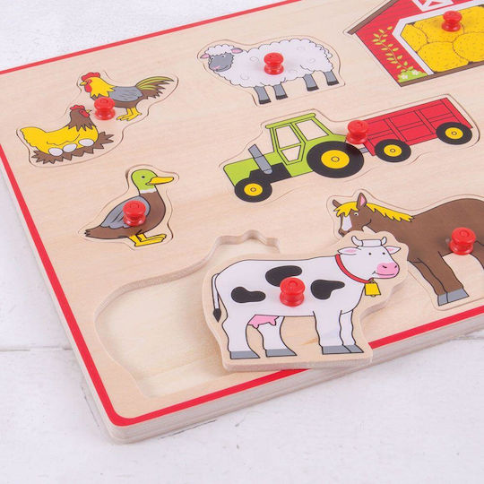 Lemnos Puzzle pentru Copii cu Îmbinări Farm Animals pentru 3+ Ani 9buc Big Jigs