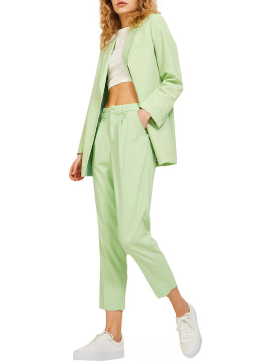 Women's High-waisted Fabric Capri Trousers Regular Fit Pastel Green