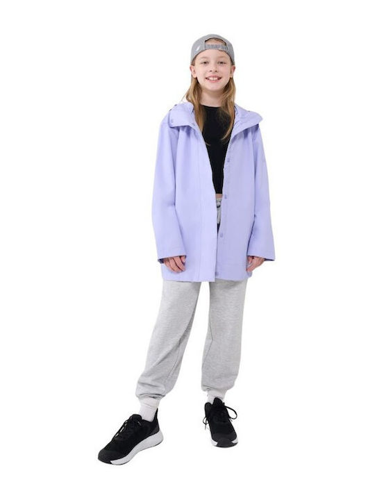 Waterproof Kids' Casual Jacket Long with Hood Purple