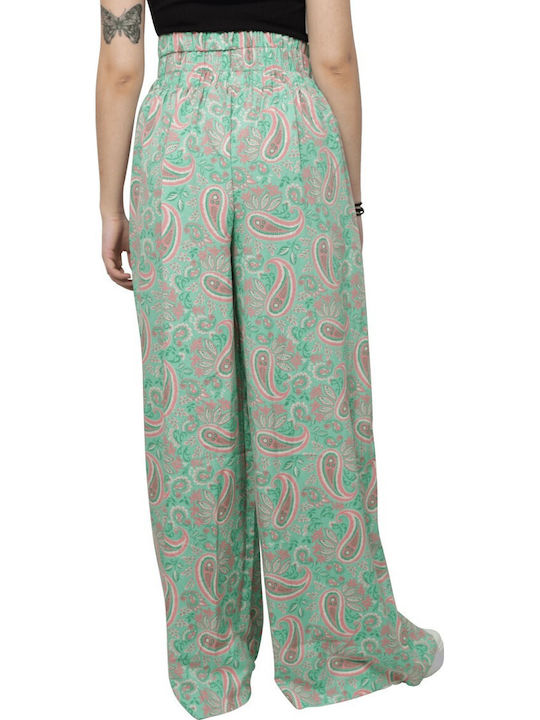 Funky Buddha FBL007-11302 Damen Hochbund Stoff Palazzohose mit Gummizug Breit Green Fig Funky Buddha FBL007-11302 Damen Hochbund Stoff Palazzohose mit Gummizug Breit Green Fig