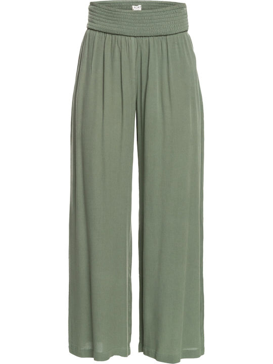 Along The Beach Women's Fabric Trousers Loose Fit Green