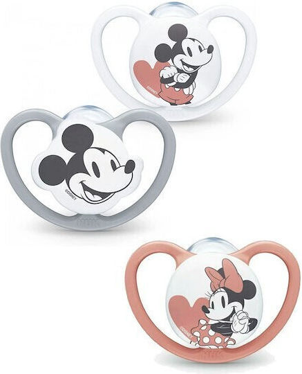 Nuk Space Mickey & Minnie Orthodontic Pacifier Silicone with Case White for 6-18 months
