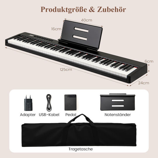 Costway Ηλεκτρικό Stage Πιάνο MU10124DE-DK Set με 88 Δυναμικά Πλήκτρα Ενσωματωμένα Ηχεία και Σύνδεση με Ακουστικά