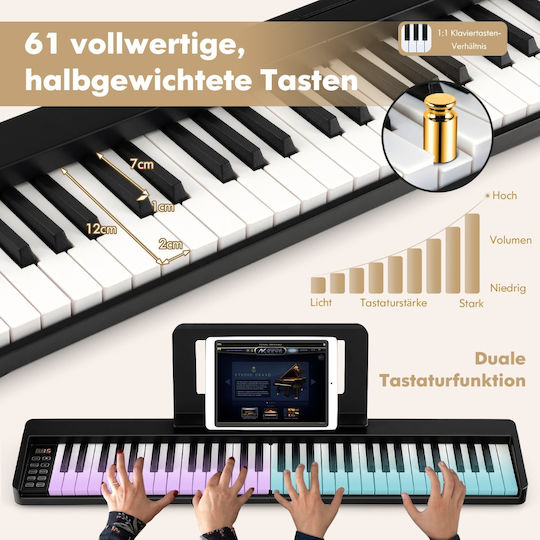 Costway Elektrisch Bühne Klavier MU10095DE-DK Set mit 61 Dynamisch Tasten und Eingebaute Lautsprecher