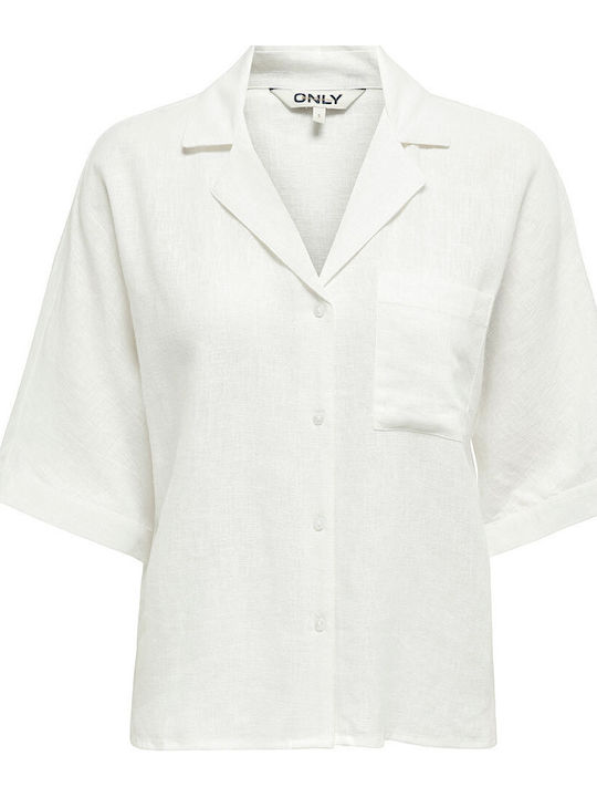 Long Sleeve Women's Linen Shirt White
